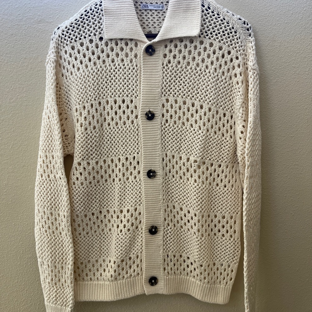 Zara Men's Cream Knit Cardigan